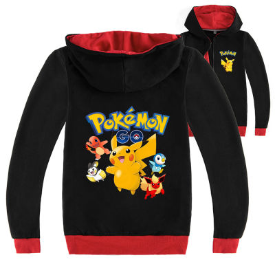 Pokémons เสื้อผ้าเด็กสีดำ/ สีเทาแจ็คเก็ตสำหรับเด็ก15ปีหญิงฝ้าย + โพลีเอสเตอร์ฤดูใบไม้ผลิและฤดูใบไม้ร่วงคลุมด้วยผ้าซิปเสื้อกันหนาวแขนยาว3-16ปีเด็ก