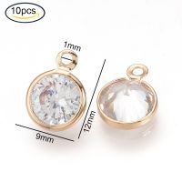 10pcs Cubic Zirconia Charms with Brass Findings Diamond Light Gold 12x9x4.5mm Hole: 1mm