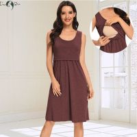 【DT】hot！ Womens Pregnancy Sleeveless Nursing Pleat Maternity Breastfeeding Knee Length Dresses