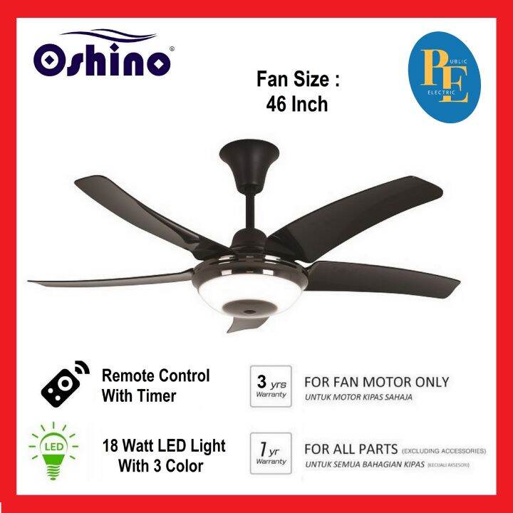 Oshino Tri-Color LED Remote Control Ceiling Fan 46