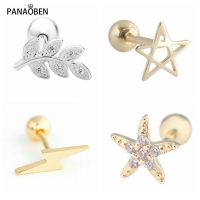 {Han ornaments}PANAOBEN 1คู่925เงินสเตอร์ลิง Lucky Pentagram Piercing Stud ต่างหูสำหรับผู้หญิงกระดูกอ่อนต่างหู Minimalist Zircon เครื่องประดับ