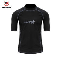 WINMAX ผู้ชายแขนสั้น Rashguards Surf Tops ชุดว่ายน้ำ Rash Guard ชุดว่ายน้ำการพิมพ์ว่ายน้ำเสื้อชายหาดผู้ชายกีฬาชุดว่ายน้ำชุดว่ายน้ำแขนสั้น UPF 50 + Rash Guards สำหรับผู้ชาย