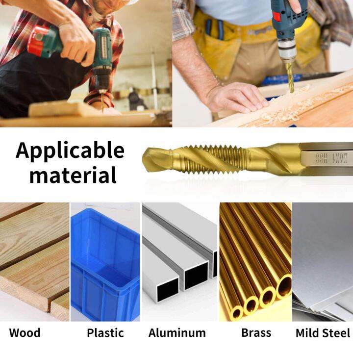 M3, M4, M5, M6, M8, M10 6pcs Screw Tap Drill Bits HSS 4341 Titanium