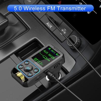 อะแดปเตอร์ชาร์จไฟในรถบลูทูธเครื่องส่งสัญญาณ FM รถบลูทูธเครื่องเล่น MP3นำมาใช้ใหม่แบบ Dual USB หน้าจอแสดงผลเครื่องเล่นเสียง