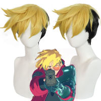 อะนิเมะสามส่วนคอสเพลย์ Rambut Palsu Vash The Stampede คอสเพลย์ Rambut Palsu Kuning Hitam Pendek Rambut Palsu วันฮาโลวีน