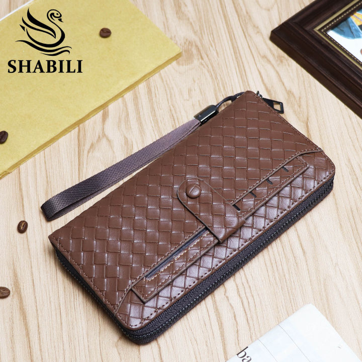MinLia Women Woven Wallet Leather Clutch Bag Coin Case Pouch Card Bag Weave  Solid Color Simple Leather Clutch Bag(Brown)