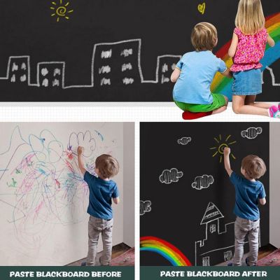 200*60CM Wall Stickers for kids rooms Chalkboard Self-Adhesive Blackboard Waterproof Reusable Black Board with 5 Color Chalk Artificial Flowers  Plant