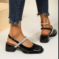 Womens Sandals Thick Heel Square Toe Classic Female Mary Jane Shoes 2022 New Design Elegant Shallow Single Shoes Patent Leather