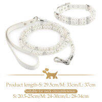 2 Pieces Dog Cat Imitated Pearl Collars Leash Set, Pearl Rhinestone Collar and 4 ft Stainless Steel Wire