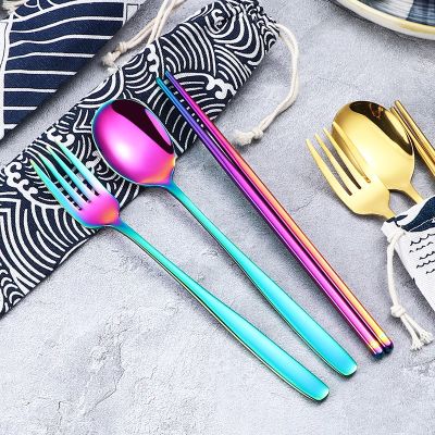 Pandeat 3In1 Stainless Steel Utensil Spoon Fork Chopstick Cutlery Set with pouch