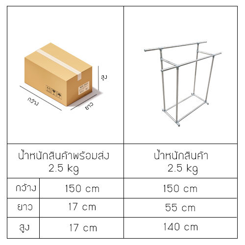 ราวตากผ้า-ราวแขวนผ้า-ราวแขวนสแตนเลส-แบบบาร์คู่-ข้อต่อพลาสติก-รุ่น-cb0078-pl150-2