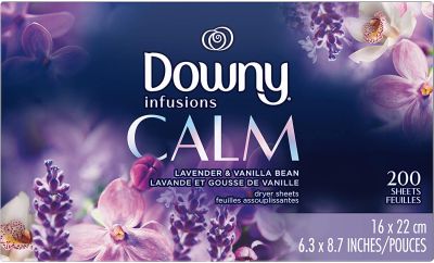 Downy แผ่นหอมปรับผ้านุ่ม Dryer Sheets Laundry Fabric Softener, Calm Scent, Lavender &amp; Vanilla Bean, 200 แผ่น