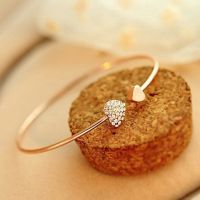 【Ready Stock】Women Crystal Love Heart Hand Cuff Open celet Bangle