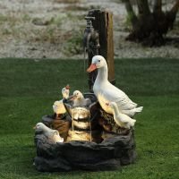 Duck Squirrel Family Solar Power Resin Patio Fountain Garden Design with Led Light Garden Decoration Outdoor Landscape Ornaments