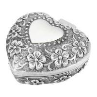 Classic Vintage Antique Heart Shape Jewelry Box Ring Small Trinket Storage Organizer Chest Christmas Gift,Silver