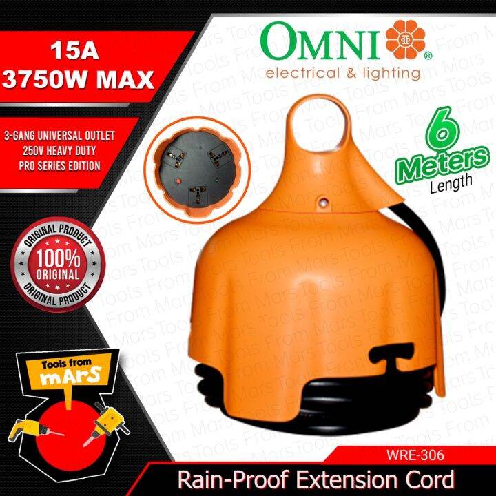 OMNI PRO Series Heavy Duty RainProof Extension Cord Power Strip 15A