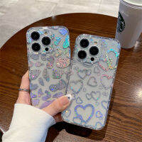 หัวใจแห่งความรักที่น่ารักเคสฝาหลังเป็นประกาย IMD แบบนิ่มเคสโทรศัพท์แบบใสเลเซอร์แบบโฮโลแกรมสำหรับ iPhone 14 Pro Max 11 12 13 Pro Max