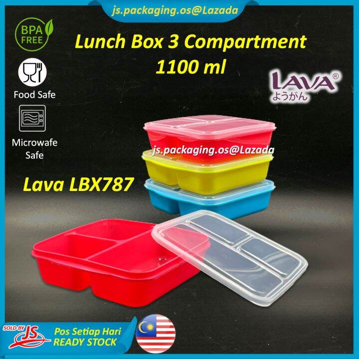LAVA Plastic BPA free Lunch Box - 3 Compartment - 1Ltr /LBX 787 - BPA
