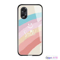 เคสใส่โทรศัพท์สำหรับ OPPO A18 A38แฟชั่นหรูหราลายรอยยิ้มสีรุ้งเปลือกนุ่มเคสโทรศัพท์กระจกเทมเปอร์เรียบเคสกันกระแทก