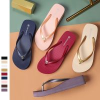 Thick-soled Summer New Flip-flops Womens Wedge Heels Fashionable Outside Wear Seaside Clip-on Beach Slippers