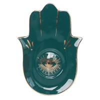 Green Tray Jewelry Dish Holder Soap Plate Eye Ring Trinket Ceramic Hand Hamsa Evil Entryway Display Sink Kitchen Vanity For Candle Key