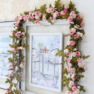 ✣㍿☃ 2.3 M Imitation Small Rose Vine Decoration Home Doorway Lintel Wall Hanging Wedding Wreath Arch Plastic Artificial Silk Flower