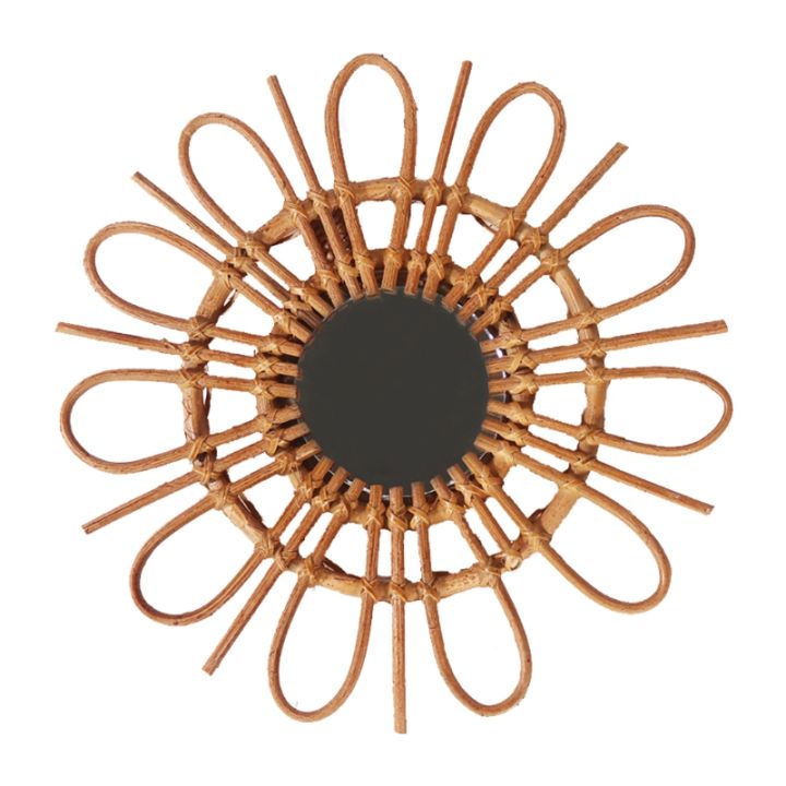 Rattan Innovative Art Decoration Round Makeup Mirror Dressing Bathroom Wall Hang