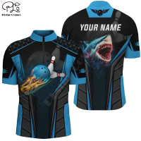 【high quality】  Mens 3d Shark Print T-shirt with Zipper, Bow, Blue