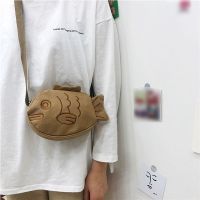 BELLERY การ์ตูนลายการ์ตูน กระเป๋าสะพายข้าง taiyaki สไตล์ญี่ปุ่นแบบ ผ้าใบแคนวาส น่ารักน่ารักๆ จุได้มาก สำหรับผู้หญิง