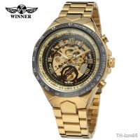 ⌚ นาฬิกา WINNER WINNER gentleman personality fashion golden all steel hollow out fully automatic mechanical watches