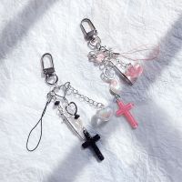 【LZ】❅  Handmade Cross Keychain para Meninas DIY Chaveiros Trendy Stuff Preppy Things Cadeia Telefônica Punk Keyring Saco Pingente Acessório Y2K Presentes