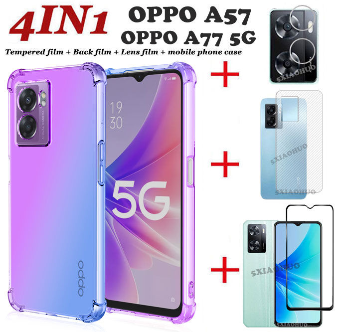 4in1-กรณีโทรศัพท์สำหรับ-oppo-a57กรณี-oppo-a77-5g-oppo-a76-a96สี่มุมวางหลักฐานกรณีโทรศัพท์-ฟิล์มกระจกนิรภัย-คาร์บอนไฟเบอร์กลับฟิล์ม-เลนส์ฟิล์ม