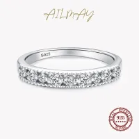 Ailmay Real 925เงินสเตอร์ลิงล้าง Zircon แหวนซ้อนกันได้แหวนกลมสำหรับหมั้นแต่งงาน Fine เครื่องประดับหญิง