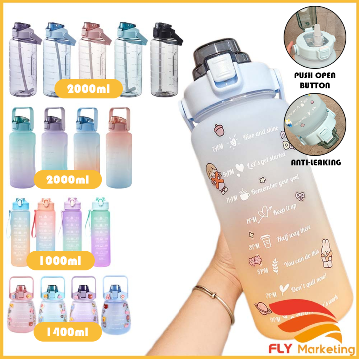 2000ml Water Bottle with reminder time Tumbler with straw scale big ...