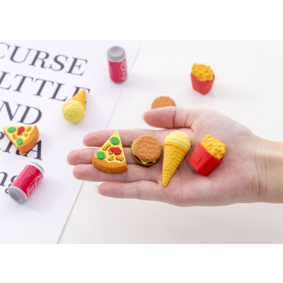 12setslot Novelty Kawaii Creative Stationery Mini Christmas Gift Creative Burger Cola Fast Food Eraser Five Pcs One Set