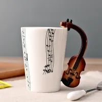 Novelty Violin Guitar Trumpet Clarinet Wooden Guitar Harp Piano Music Note Mug Coffee Tea Ceramic Mugs Drinkware Gift