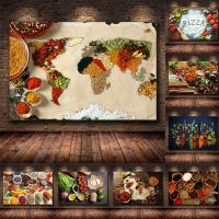 Modern Kitchen Painting Art Wall Pictures Pizza World Map Food Print Picture Seasoning Postera Printa Living Dinning Room Decor