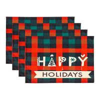 Christmas Placemats Set of 4, with Plaid Printed, Washable Xmas New Year Table Mats for Table Kitchen Decorations