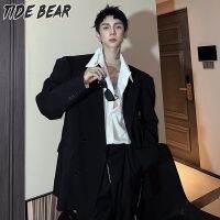 TIDE BEAR เสื้อแจ็กเก็ตผู้ชายโซ่ห้อยเสื้อแฟชั่นแขนยาวสำหรับผู้ชายพิมพ์ลายเสื้ออเนกประสงค์