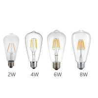 ST64 AC220V หลอดไฟ LED E27แบบย้อนยุคเอดิสันหลอดไส้อบอุ่น/ขาวเย็น2W/4W/6W/8W เปลือกกระจกใสหลอดไฟ LED มุม360องศา