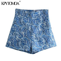 KPYTOMOA Women Chic Fashion Front Pockets Paisley Print Shorts Vintage High Waist Side Zipper Female Short Pants Mujer