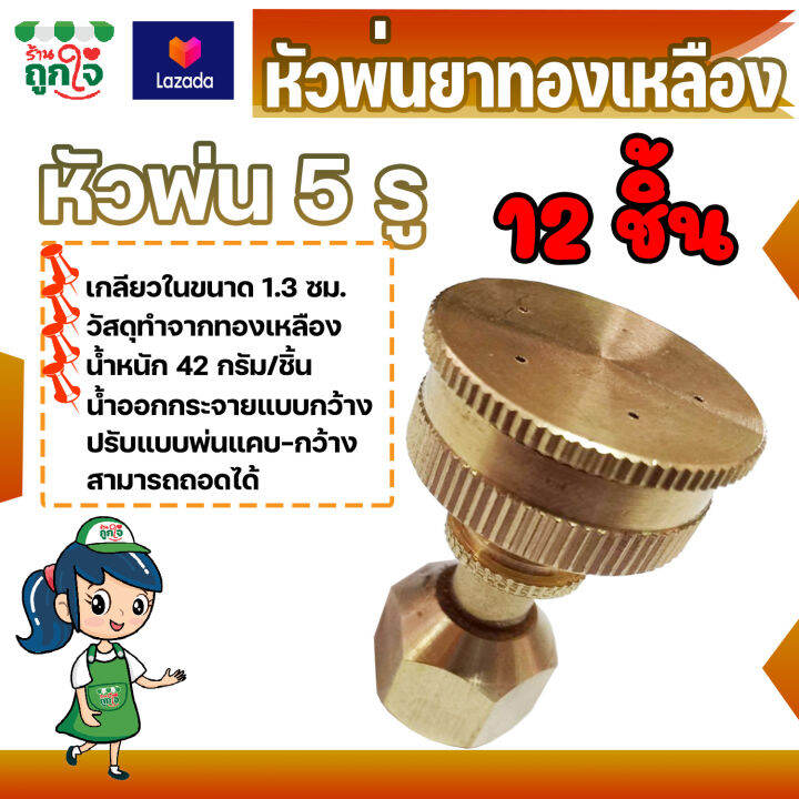 หัวพ่นยา-หัวพ่นยาทองเหลือง-5-รู-หัวกลม-ขนาด-1-4-นิ้ว-12-ชิ้น-เกลียวใน-หัวฉีดพ่นยา-ฉีดน้ำได้ไกล-ปรับหัวพ่นได้