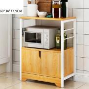 Tủ kệ nhà bếp, chất liệu khung thép mặt gỗ MDF, tích hợp để lò vi sóng