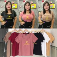 [ส่งเร็วพิเศษ!] เสื้อยืดสาวอวบ อก36-44 ยาว23 คอ5เหลี่ยม ปักชานแนลสุดสวย ชานแนลพื้นชุด2