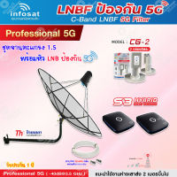 Thaisat C-Band 1.5M (ขางอ 120 cm.Infosat) + Infosat LNB C-Band 5G 2จุด รุ่น CG-2 + PSI S3 HYBRID 2 กล่อง พร้อม สายRG6 50 m.x2