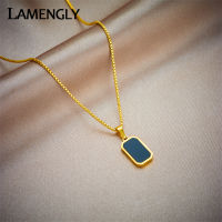 LAMENGLY 316L สแตนเลสสีดำรูปสี่เหลี่ยมผืนผ้าจี้สร้อยคอผู้หญิงแฟชั่นใหม่ประณีตสร้อยคอเครื่องประดับของขวัญ-iotc29 mall