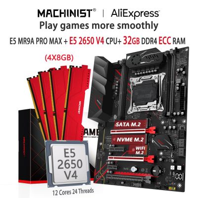 MACHINIST MR9A PRO MAX X99 Motherboard Set LGA2011-3 Kit Xeon E5 2650 V4 32GB(4*8G) DDR4 ECC RAM Memory SSD Nvme M.2 ATX