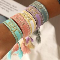 Bohemia Embroidery Letters Woven Tassel Bracelet For Women Handmade Adjustable Rope Braided Bracelet Retro Fashion Jewelry Gift LED Strip Lighting