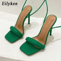 Eilyken 2022 New Ankle Strap Green Womens High Heels Sandals Square toe Female Party Shoes Sandalias de mujer