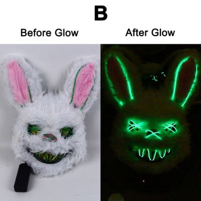 Rabbit Bloody Mask Creepy น่ากลัวสำหรับชุดปาร์ตี้ฮาโลวีนคอสเพลย์ Led Glow Evil White Bunny Masks
